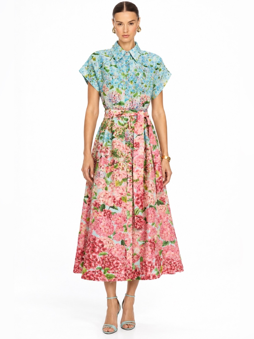 La Fuori Revolve Hydrangea Floral Silk-Linen Organza Belted Midi Dress